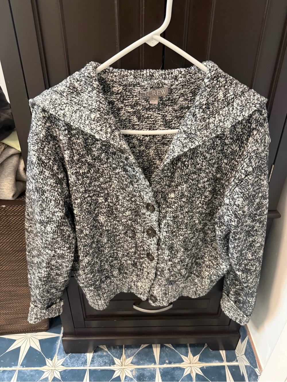 J. Crew Black and White Marled Button-Up Shawl Cardigan